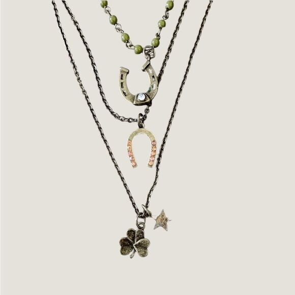 Horseshoe and Clover Multi-Charm Bronze Necklace - Picture 1 of 4